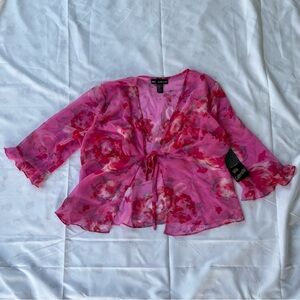 Y2K Mlle Gabrielle Pink Sheer Tie Front Blouse
